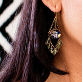 Blue green chandelier earrings with antique filigree