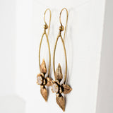 Antique Brass Flower Leaves Swarovski Crystal Earrings