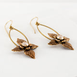 Antique Brass Flower Leaves Swarovski Crystal Earrings