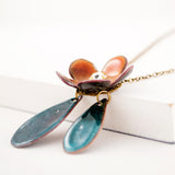 Burnt orange teal green enamel pendant necklace