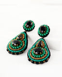 Black statement earrings | Green earrings | Gold earrings
