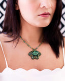 Green vintage style pendant necklace | Hand beaded