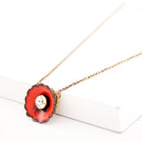 Red flower necklace | Enamel choker necklace with clear crystal