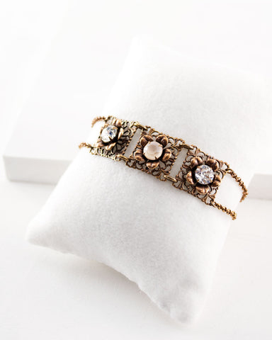 Vintage style filigree floral Swarovski crystal bracelet