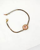 Dainty beaded peach and gold brass bracelet