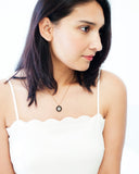 Unique glitter swarovski necklace | black gold brass delicate necklace