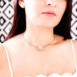 Vintage style choker necklace with gray beige enamel pendant