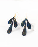 Brass Leaf earrings with hand painted blue patina by exquistry, handmade in Seattle