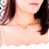 Light green choker necklace | Enamel flower clear crystal pendant