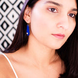 Geometric drop earrings with cobalt blue enamel & clear crystal