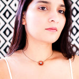 Red flower necklace | Enamel choker necklace with clear crystal