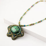 Green vintage style pendant necklace | Hand beaded
