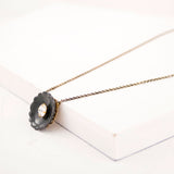 Dark gray choker necklace with clear crystal & enamel flower