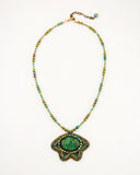 Green vintage style pendant necklace | Hand beaded