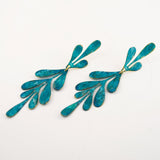 teal leaf earrings