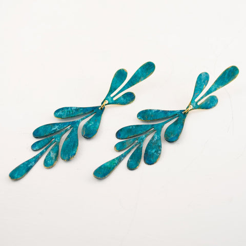 teal leaf earrings