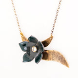 Brass choker necklace with enamel flower & crystal