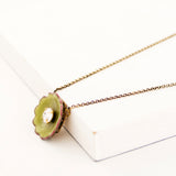 Light green choker necklace | Enamel flower clear crystal pendant