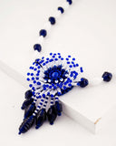 Vintage style flower beaded statement necklace in blue & white