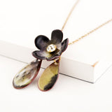 Black light green flower pendant necklace | Glass enamel necklace