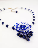 Vintage style flower beaded statement necklace in blue & white