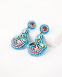 Beaded statement peach blue dangles with swarovski crystals
