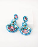 Beaded statement peach blue dangles with swarovski crystals