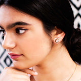 Big peach sparkly stud earrings | Swarovski rose gold retro earrings