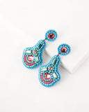 Beaded statement peach blue dangles with swarovski crystals