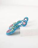 Beaded statement peach blue dangles with swarovski crystals