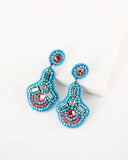 Beaded statement peach blue dangles with swarovski crystals