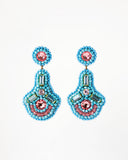 Beaded statement peach blue dangles with swarovski crystals