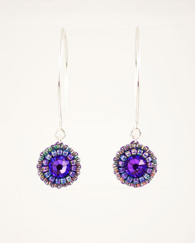Purple gray dangle earrings with swarovski crystals