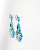 Beaded statement peach blue dangles with swarovski crystals