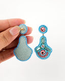 Beaded statement peach blue dangles with swarovski crystals