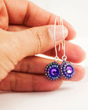 Purple gray dangle earrings with swarovski crystals
