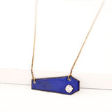 Geometric pendant necklace with cobalt blue enamel & clear crystal