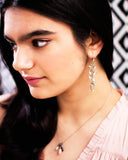 Silver chain dangle earrings with blush pink quartz
