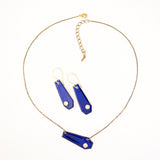 Geometric drop earrings with cobalt blue enamel & clear crystal