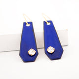 Geometric drop earrings with cobalt blue enamel & clear crystal