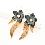 Dark green flower earrings