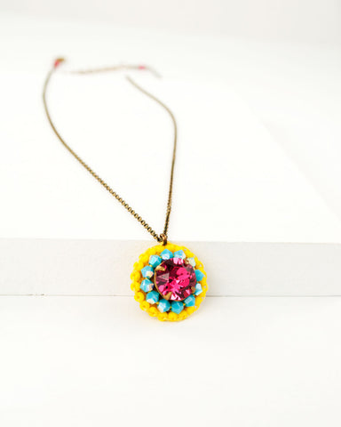 Pink yellow and turquoise swarovski pendant necklace