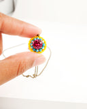 Pink yellow and turquoise swarovski pendant necklace