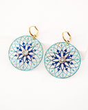 Delicate turquoise blue circle dangle earrings with Swarovski
