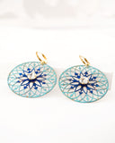 Delicate turquoise blue circle dangle earrings with Swarovski