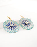 Delicate turquoise blue circle dangle earrings with Swarovski