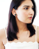 Emerald green cognac orange stud earrings
