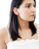 Small peach coral stud earrings with pink beads