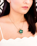 Vintage style green flower brass filigree pendant necklace