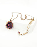 Burgundy swarovski delicate brass chain necklace